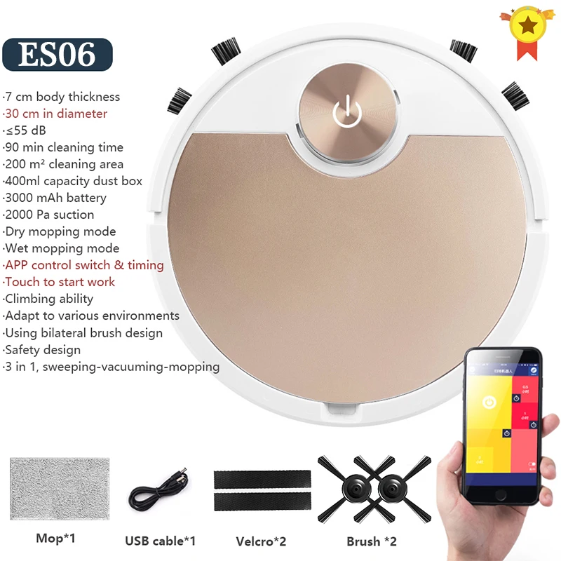 

Household Smart Robot Vacuum Cleaner ES06 Mobile Phone APP Remote Control Automatic Dust Removal and Sterilization Sweeper