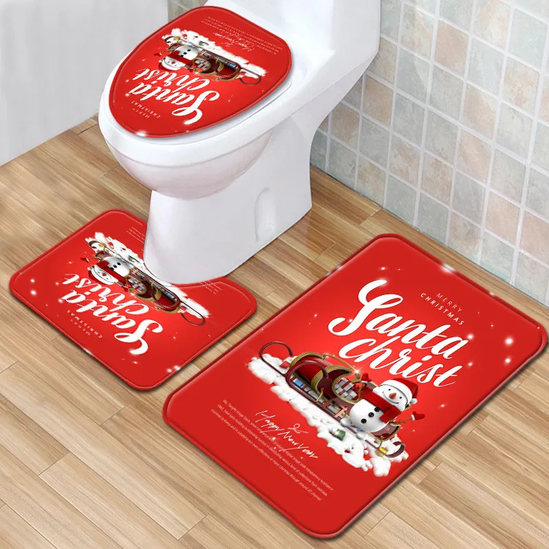 

2021 Bathroom Christmas Decoration Set Santa Claus Rug Seat Merry Christmas Toilet Lid Decor Gift Supplies Year New Navidad