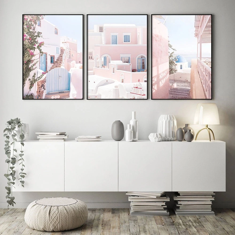 

Boho Poster And Print Greece Santorini Set of 3 Pale Pink Canvas Painting Modern Wall Picture Home Decoration Painting For.