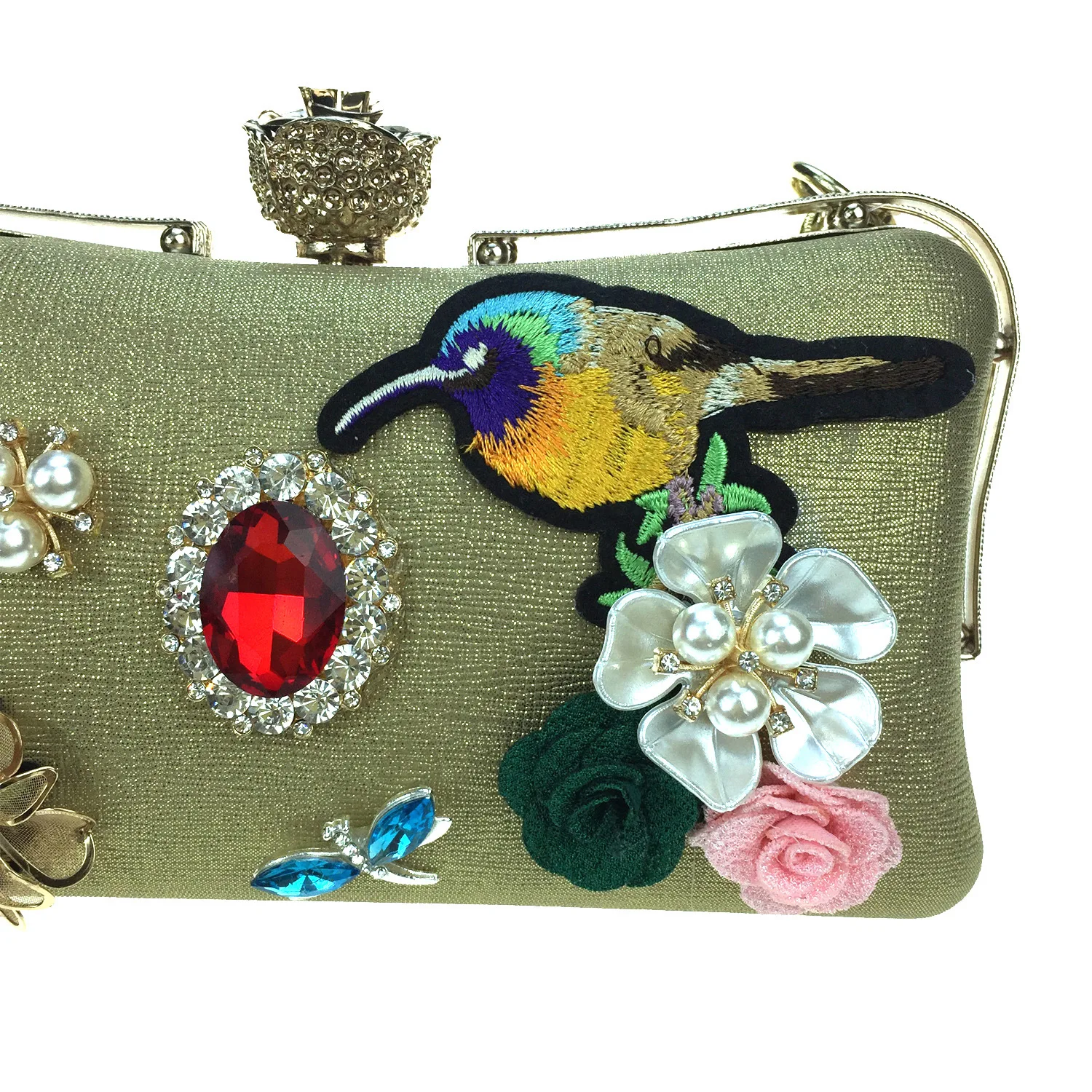 

Women's Bag New Flower Bag Rose Flower Head Cross Leather Bird Embroidery Dinner Bag Dragonfly Gem Diamond Tide Women Handbag