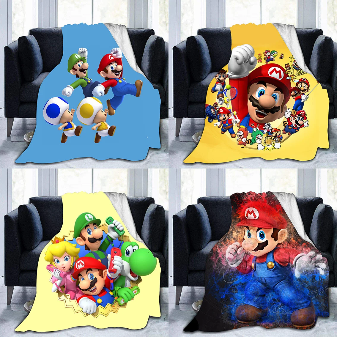 Manta de franela de Super Mary, manta doble con estampado de personaje de juego de Mario Brothers, funda para sof&aacute;, regalos de cumplea&ntilde;os-0
