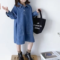 autumnwinter children clothing new girls fashion lapel slit loose denim long dress baby clothes casual dress for girls 2021 new