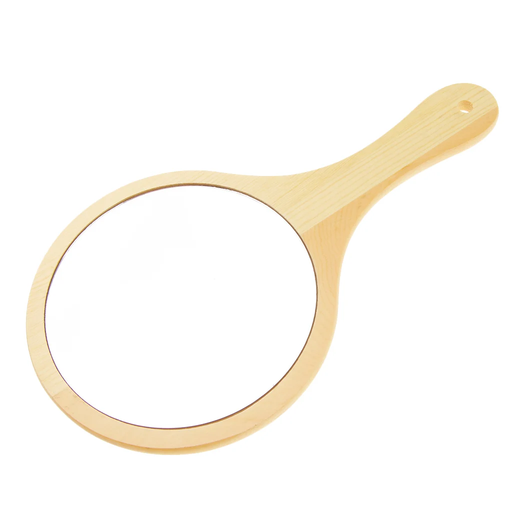 Portable Round Wooden Handheld Compact Makeup Vanity Hand Mirror with Hanging Hole for Bathroom Bedroom | Красота и здоровье