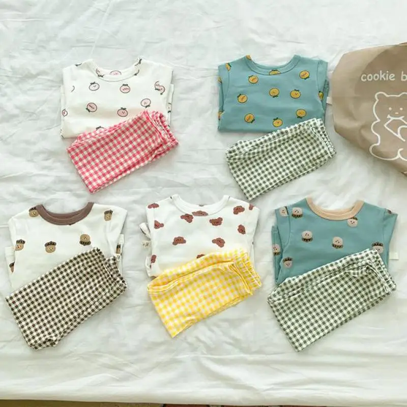 

BOBOTCNUNU 2021 Autumn New Kids Pajamas Cartoon Print Sleepwear Girls Sets Long Sleeve Tees And Pants 2pcs Casual Boys Pajamas