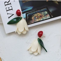 temperament tulip flower stud earrings for women summer korean resin material simple statement earrings jewelry party gifts