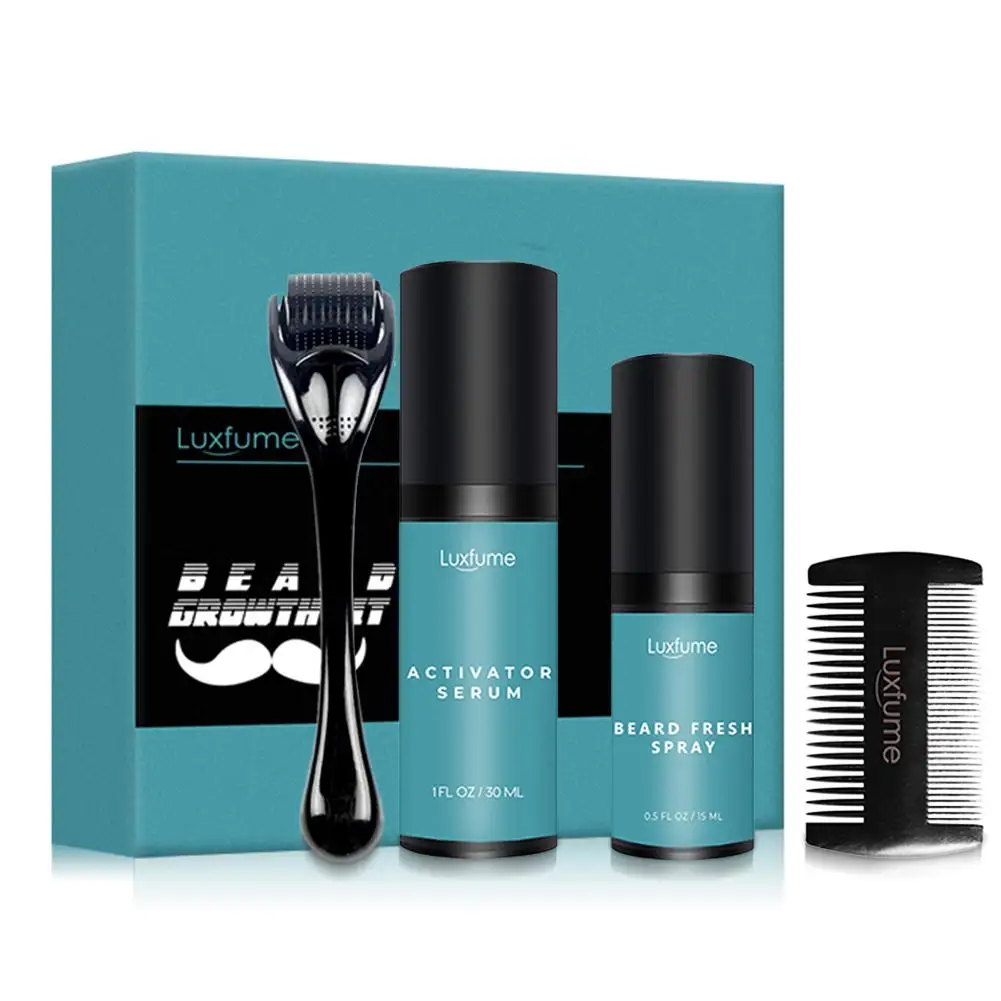 

4 Pcs/set Men Beard Growth Kit Hair Growth Enhancer Thicker Oil Nourishing Leave-in Conditioner Beard Grow Set Grooming Set