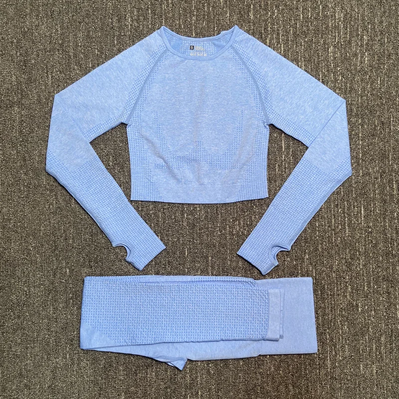 

2pcs Seamless Women's Yoga Sets Gym Clothes Women's Fitness Set Long-sleeve Crop Top + Long Legging Sports Set Tight Yoga Set