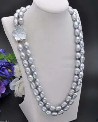 

Ожерелье из натурального пресноводного культивированного жемчуга серого риса 17-18 дюймов, 2 ряда, 10-11 мм