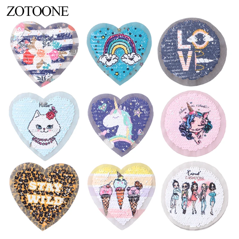 

ZOTOONE 9pcs /Lot Random Unicorn stranger things animal Patches For Clothing Embroidery Stripe Cute Sequin Applique Badge DIY H