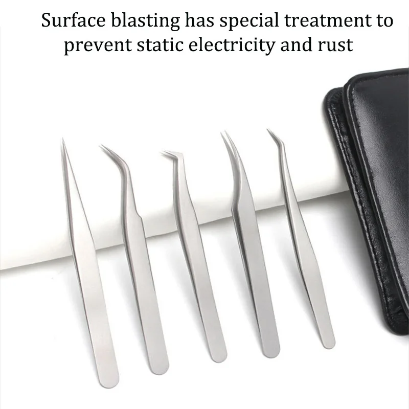 5pcs Stainless Steel Anti-Static Eyelash Tweezers Tool Kit With Leather Case Grafting Extension Eyebrow Forceps | Красота и здоровье