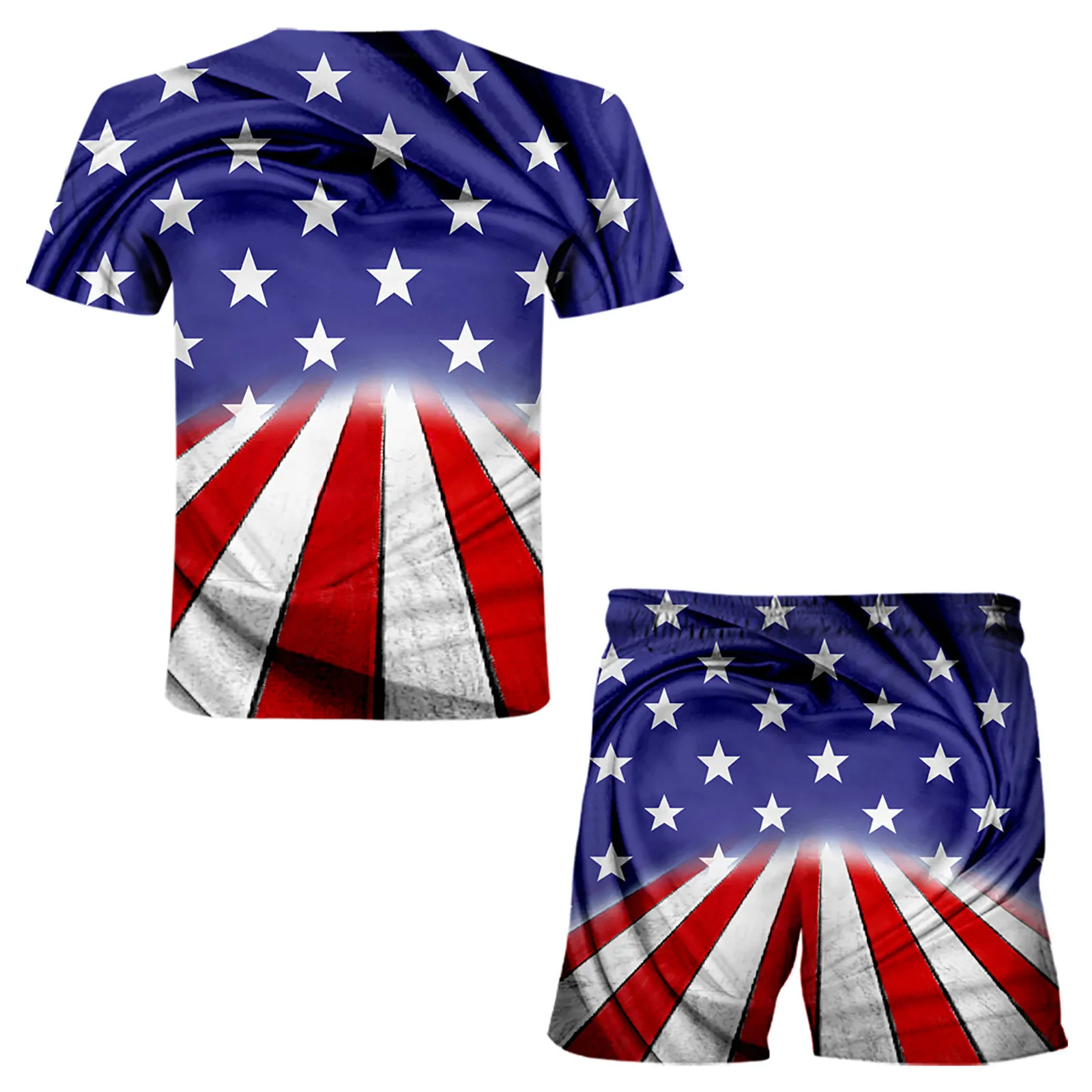 

Men's Summer American Flag Loose Casual 3d Digital Printing Independence Day Sports Suit Camiseta Hombre