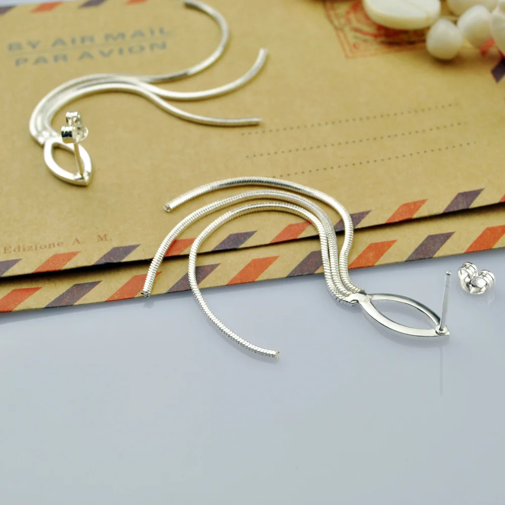 В винтажном стиле Однотонные 925 стерлингового серебра контракт свисающие серьги