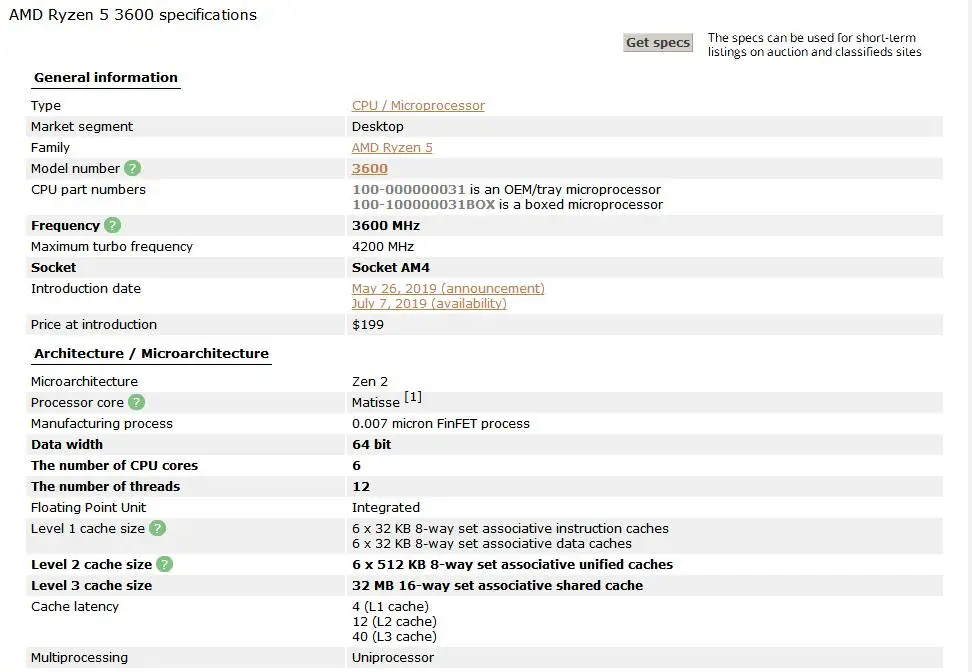 Процессор AMD Ryzen 5 3600 для ПК центральный процессор компьютера 6 ядер 12 нитей