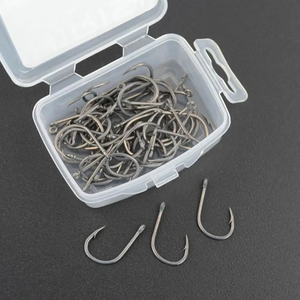 

50Pcs Fishing Hooks Set Carbon Steel Single Circle Fishing Hook Fly Fishing Jip Barbed Carp Hooks Sea Tackle Accessories