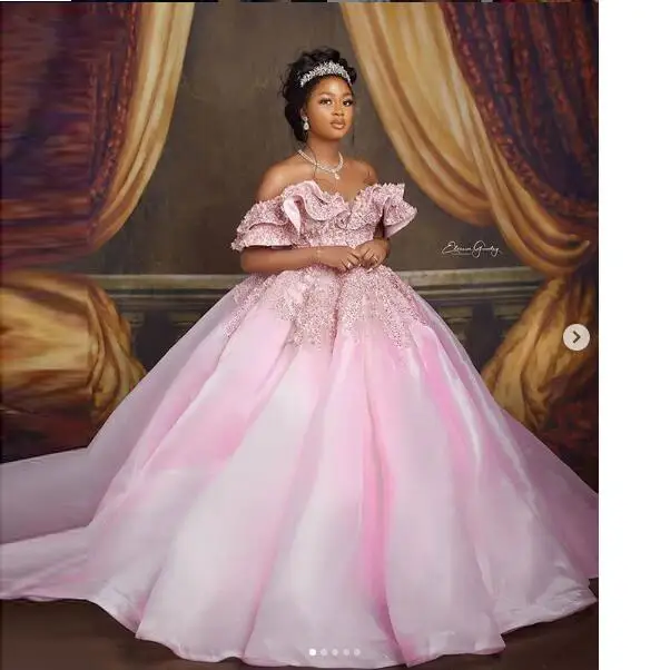 

Потрясающее Розовое Бальное Платье, Свадебные платья с бисером и открытыми плечами, кружевные аппликации, свадебные платья, африканские платья