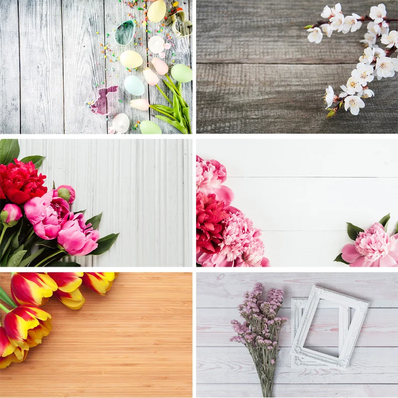 

SHENGYONGBAO Vinyl Custom Photography Backdrops Prop scenery+ Flower and Wooden Planks Photography Background 200207FK-00014