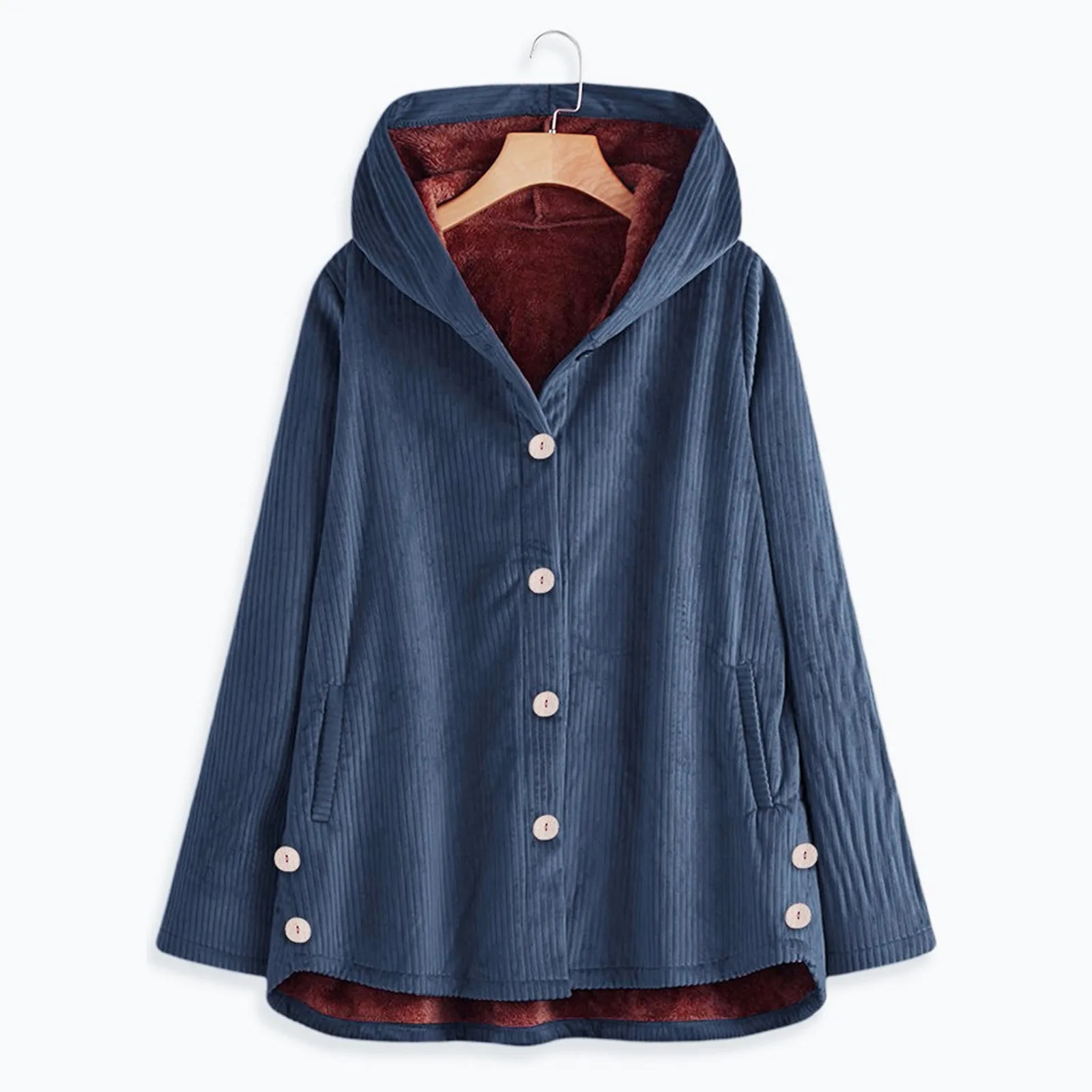 

Winter Coats Hooded Fleece Fluffy Button Warm Padded Jacket Women Casual Pocket Single Breasted Solid Parkas Outwear Plus Size