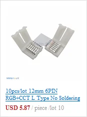 10x 6Pin RGB светодиодный разъем 6-Пен 12 мм Ширина пайки адаптер 1 зажим или 2 клип легко разъем для RGB+ CCT 5 в 1 Светодиодные ленты