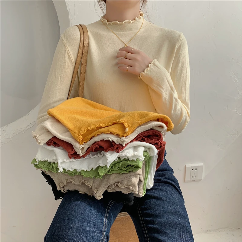 Женская трикотажная футболка CMAZ приталенная однотонная Водолазка с длинным