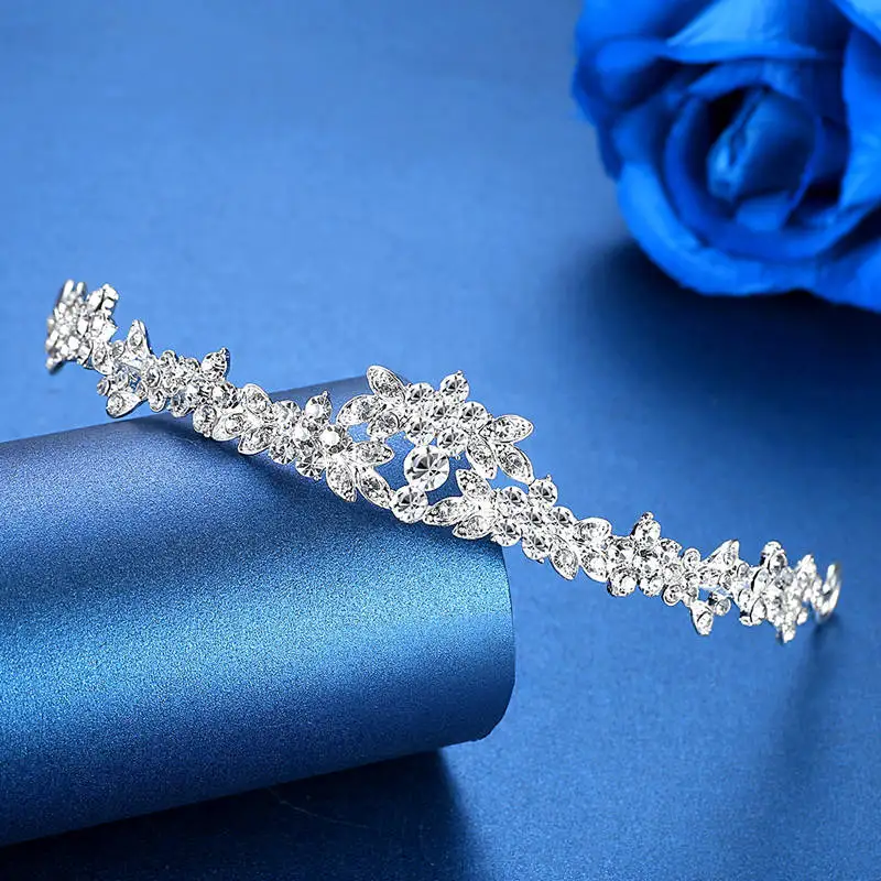 Minlover CZ цветок свадебные диадемы Короны из горного хрусталя женские повязки на голову Свадебные украшения для волос аксессуары для волос Diadem HG091 - Окраска металла: HG001