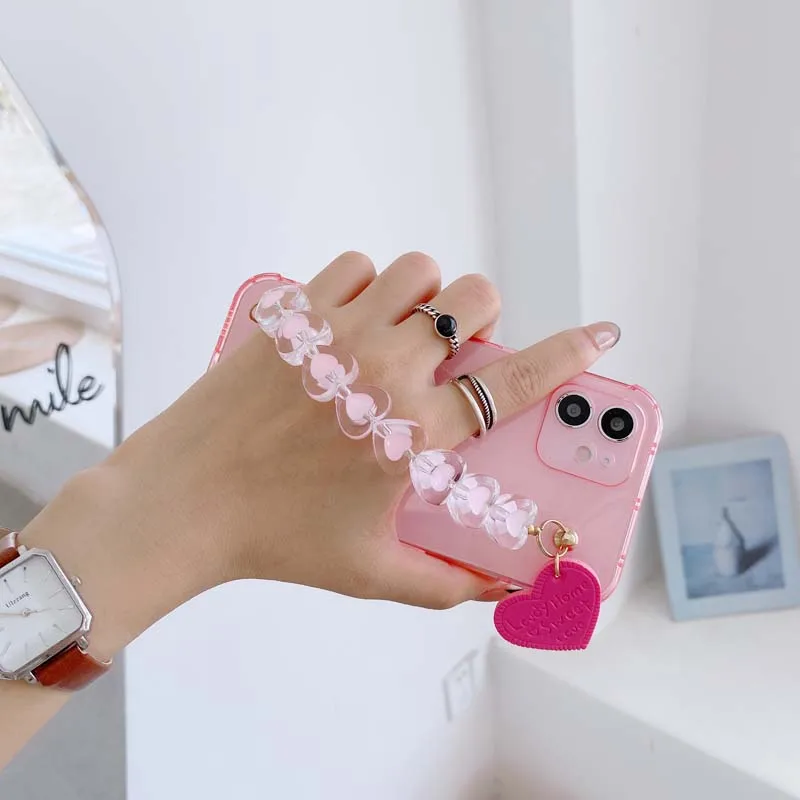 

Love Transparent Bracelet Chain Phone Case For iphone 12 mini 11 Pro XS Max XR X 8 7 6S 6 Plus SE2 Silicone Wrist Strap Cover