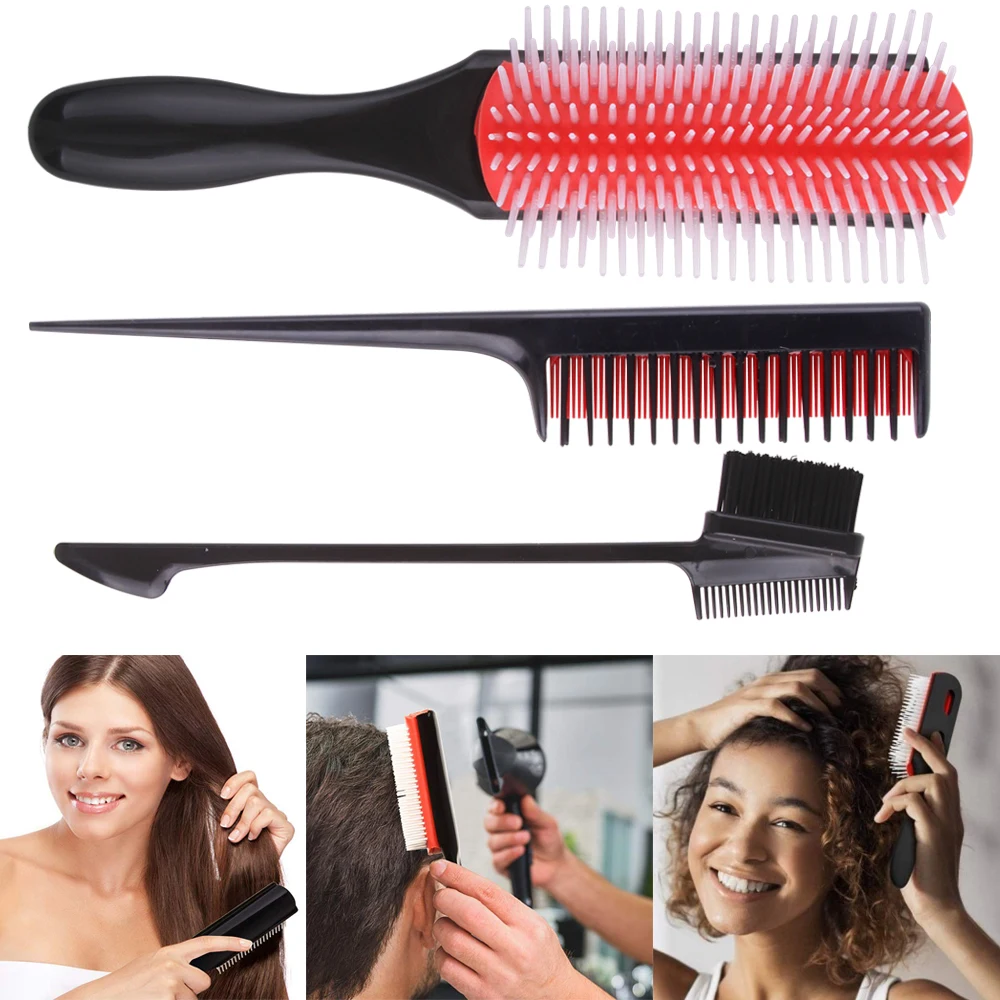 

Щетка для укладки волос 9 строк Detangling влажные салонная расческа Массаж парикмахерские расчески крысиный хвост прямые вьющиеся Для женщин р...