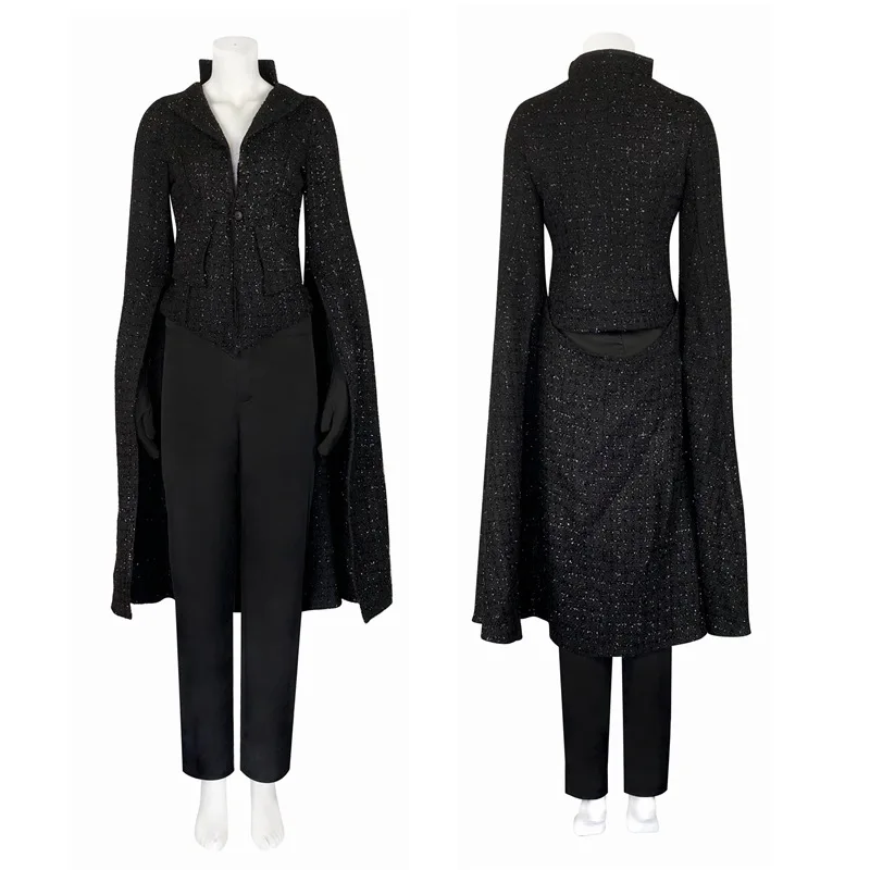 

new style TV Cruella De Vil Cosplay Costume Black Uniform Woman Trench Coat Outfits Movie Adult Clothing Halloween Party Dress