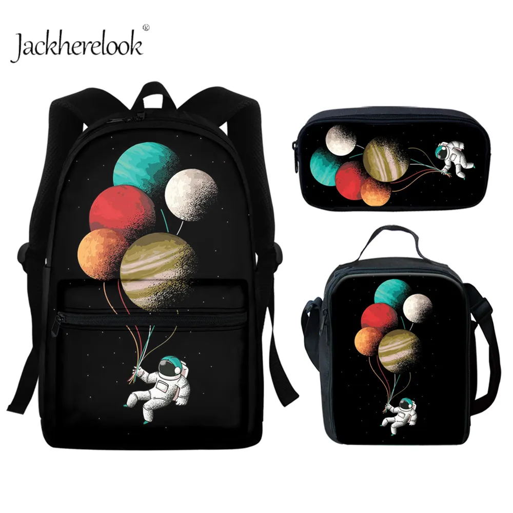 

jackherelook Romantic Universe Pattern Teenagers School Bags Set Fashion Canvas Satchel Pencil Case Meal Bag Toddler Backpack