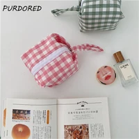 purdored 1 pc mini lattice makeup bag women cute small cosmetic bag female girl travel beauty case lipstick bag pochette