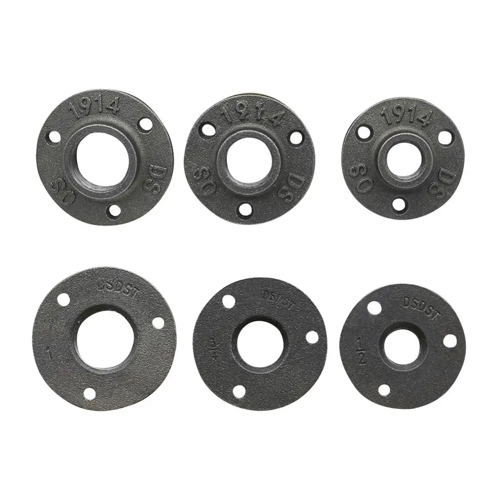

1/2" 3/4" 1" Female Thread Garden Decorative Flange Malleable Iron Floor/Wall Flange Cast Iron Pipe Fitting Three Bolt Hole 2Pcs