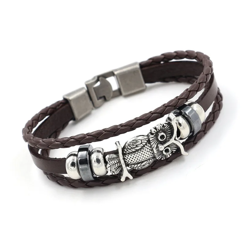 Новый кожаный браслет с совой мужские ювелирные изделия сплав стрела череп шарм