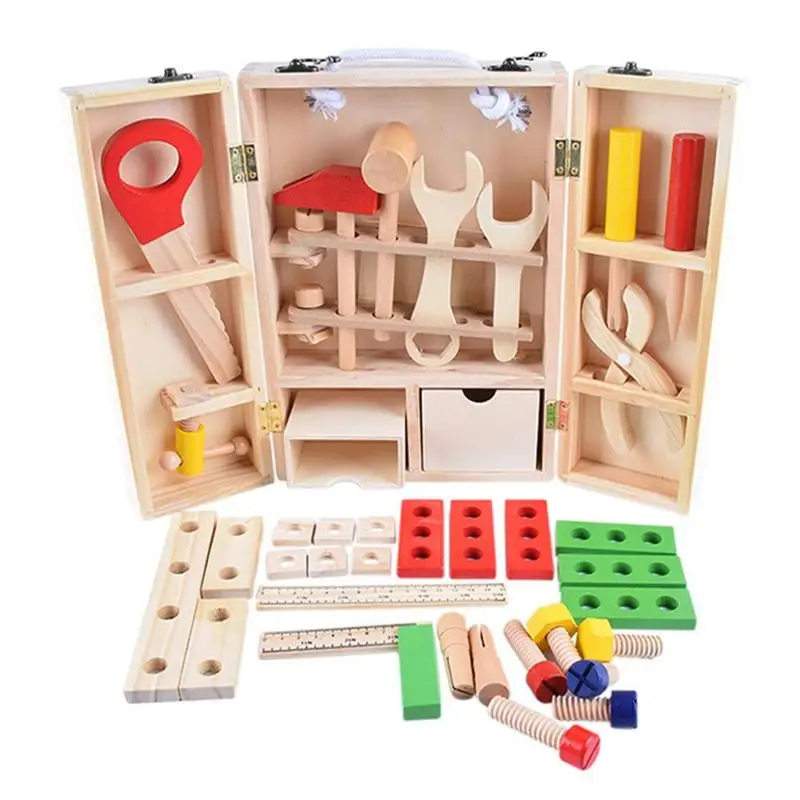 

Kids Baby Wood Multifunctional Tool Set Toys Funny Educational Diy Maintenance Box Pretend Toys For Children Birthday Xmas Gift