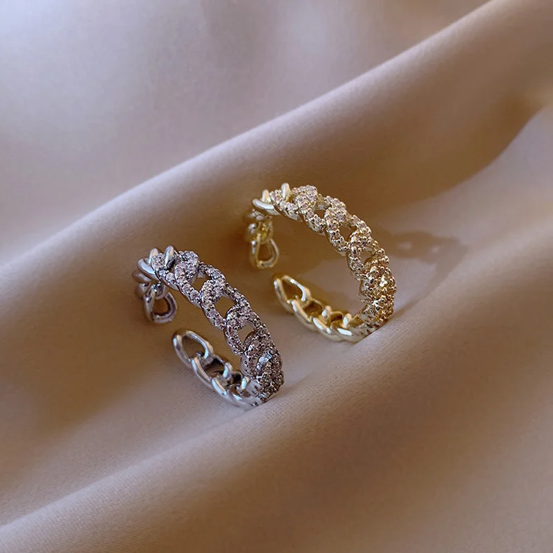 

2021 New Luxury Zircon Twist Design Gold Silvery Open Ring For Woman Fashion Korean Jewelry Wedding Party Unusual Finger Ring