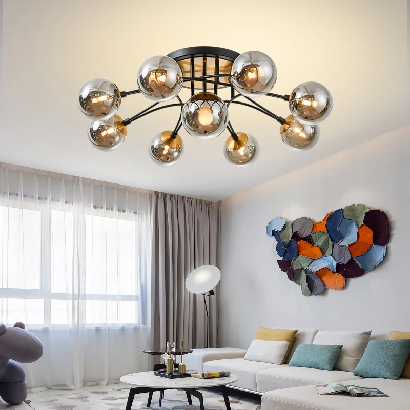 Современная Потолочная люстра в спальню Скандинавская лампа виде ветвей и шаров
