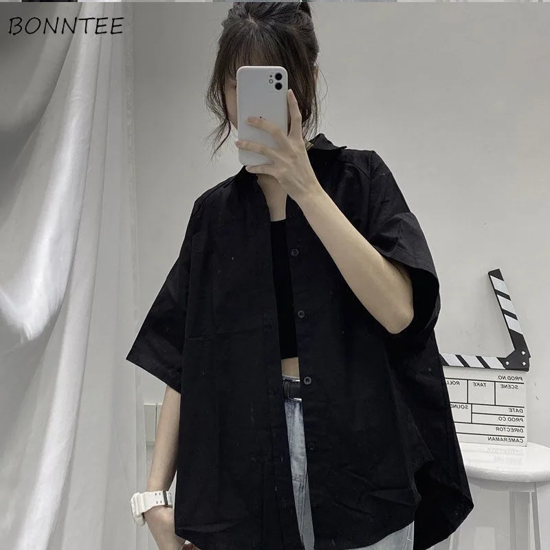 

Blouses Shirts Women Three Quarter Sleeve Summer Streetwear All-match Harajuku BF Loose Vintage Womens Chic Outwear Stylish New