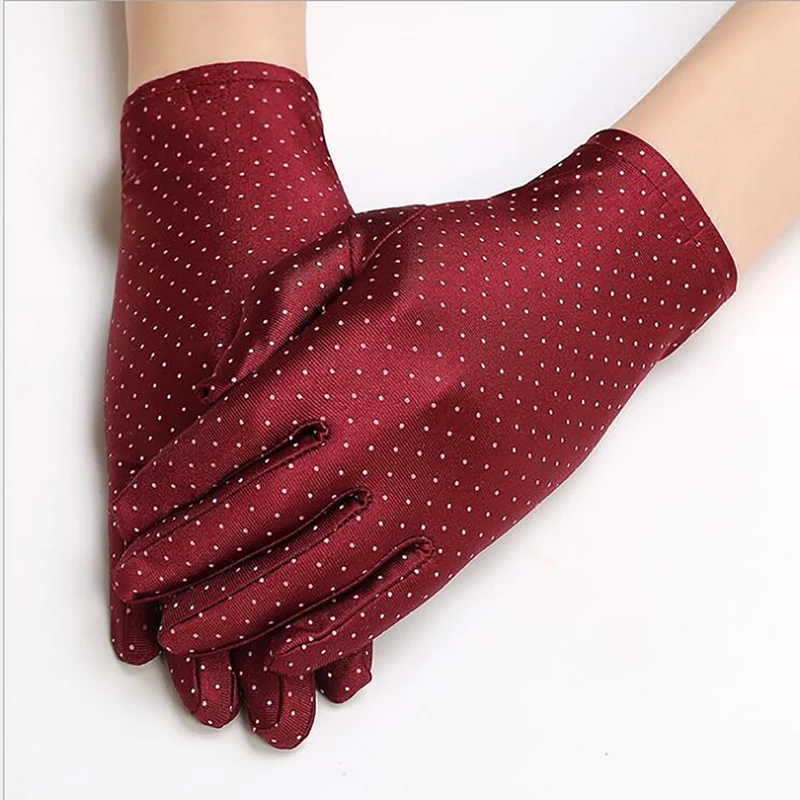 

Fashion Polka Dots Women Gloves Spandex High Elastic Thin Gloves Summer Spring Sunscreen Etiquette Short Gloves