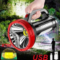 led powerful flashlight camping usb recharge ultra bright strong light outdoor fishing lamp waterproof cob side light hiking