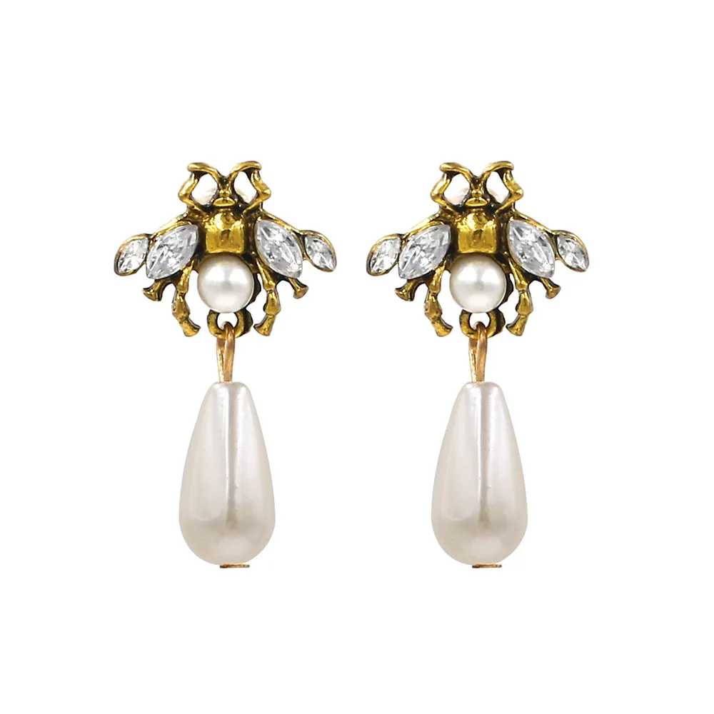 Модные Роскошные Имитация Жемчуга пчела Свадебные Висячие серьги для женщин