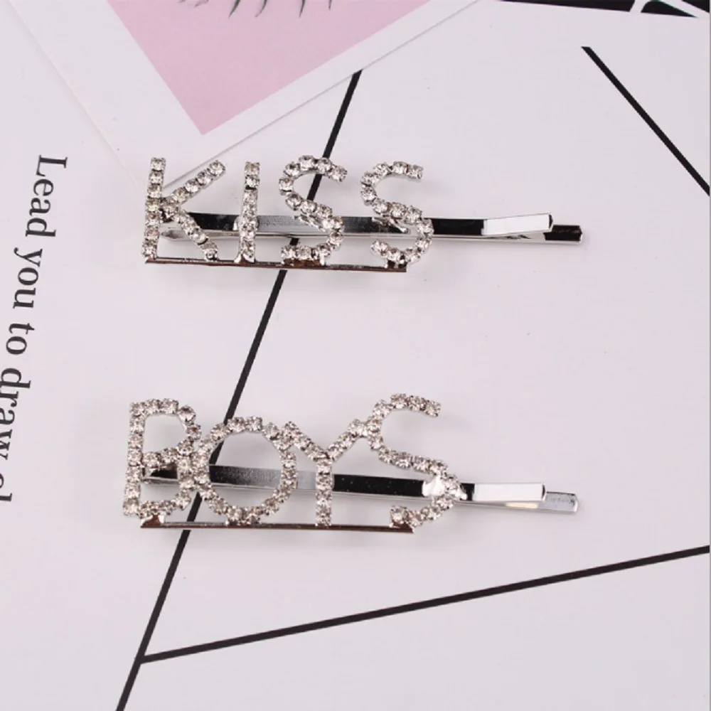 Модные стразы с надписями на английском языке заколка для волос девочек подарок