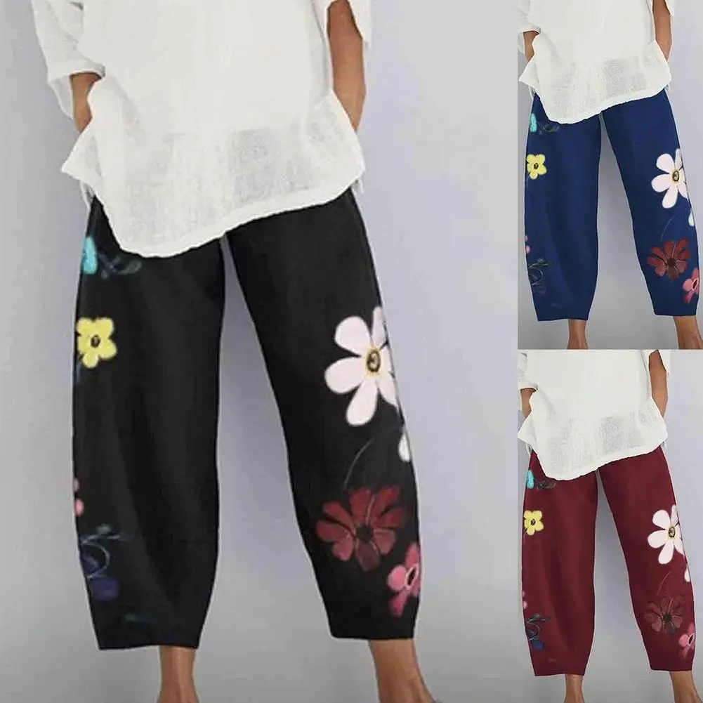 

Middle Waist Women'S Sweatpants Pocket Baggy Cotton Linen Pants For Women Print Cropped Pant Good Fabric