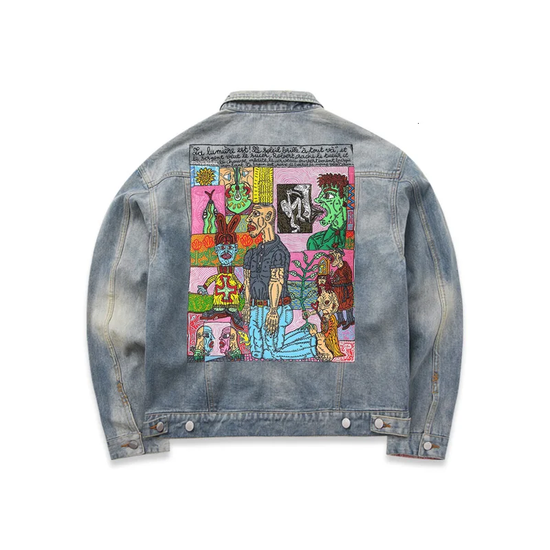 Джинсовая куртка с двумя карманами Забавный мультяшный комикс цветная ручная