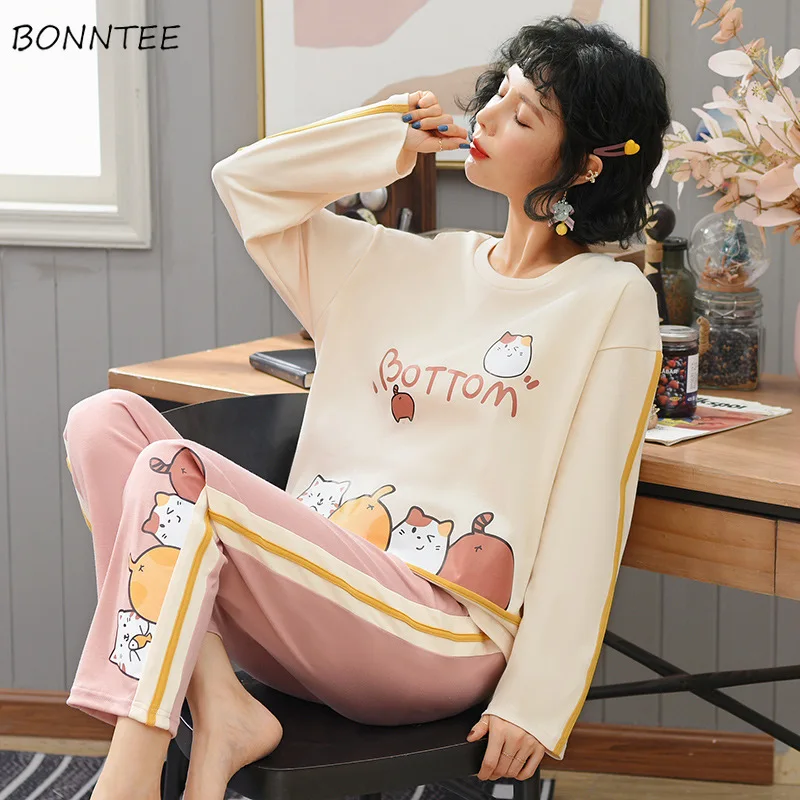 

Women Pajama Sets Spring Autumn Female Sleepwear Suits Womens Homewear Long Sleeve Pants Print Kawaii Cozy Casual Trendy Ulzzang