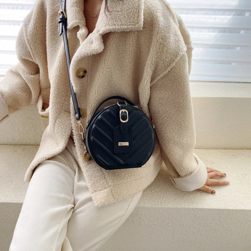 Винтажная круглая дизайнерская сумка через плечо из искусственной кожи для