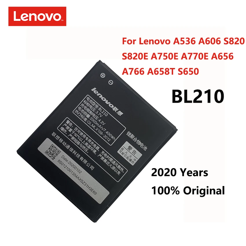 2020 новый оригинальный BL210 2000 мАч аккумулятор для Lenovo A536 A606 S820 S820E A750E A770E A656 A766 A658T S650