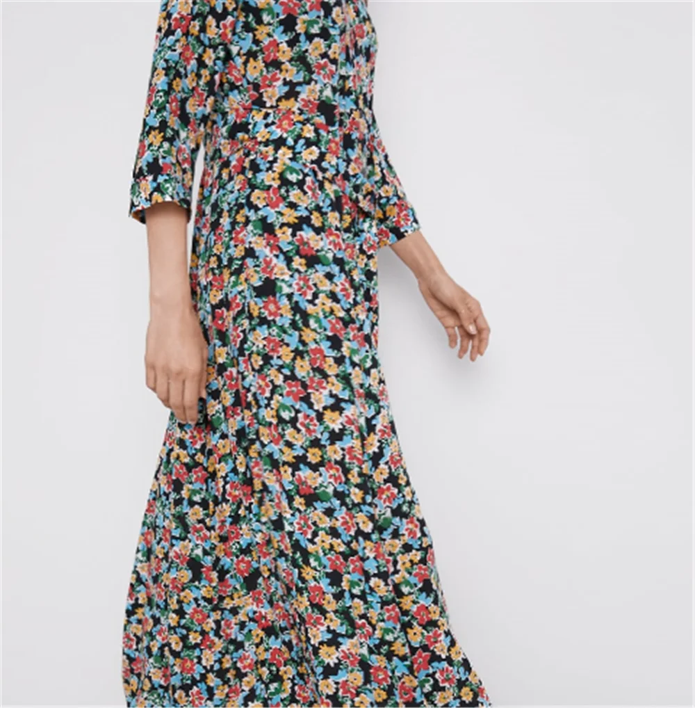 Женское богемное платье с цветочным принтом ZA модное отворотами популярное