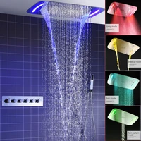 bathroom accessories colorful led spa massage shower system water column waterfall mist bath thermostatic shower faucet set