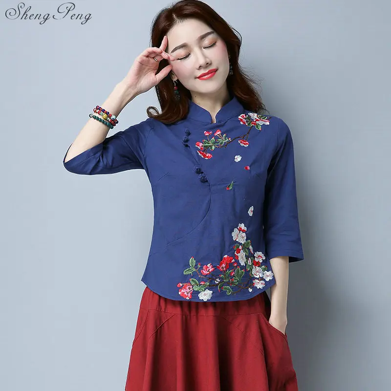 Женская винтажная рубашка с вышивкой в китайском стиле Весенняя блузка V1811|Топы| |