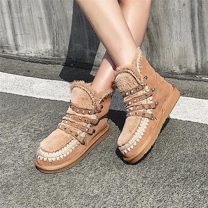 

Fashion Concise Rivets Snow Boots Ankle Boots For Women Platforms Low Heels Shoes Woman Autumn Winter Warm Casual Boots