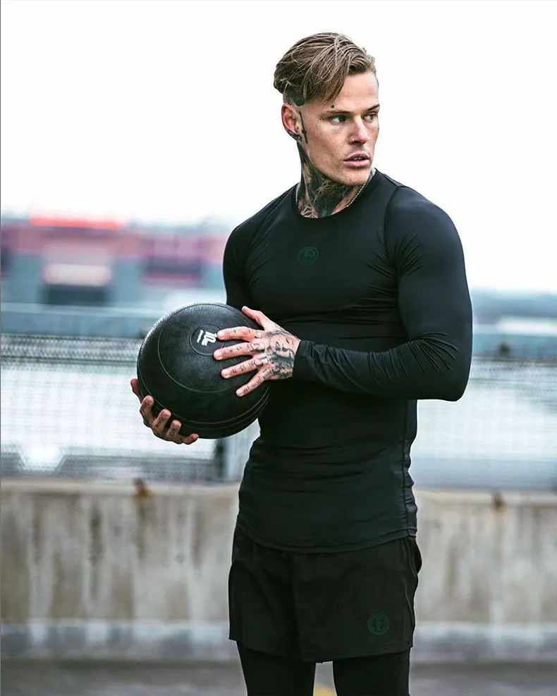 Футболка мужская Спортивная с длинным рукавом хлопок модная рубашка для фитнеса