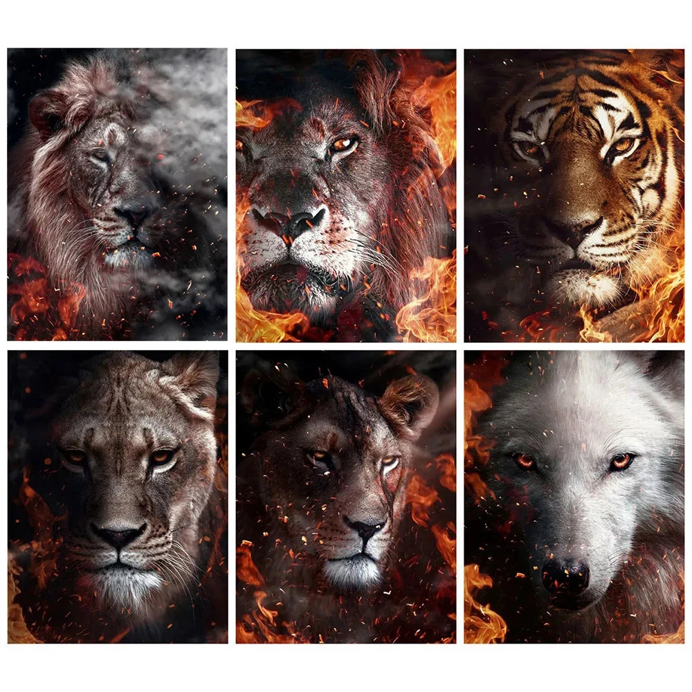 

Embroidery Diamond Paintings Animals Lion Tiger Wall Decor Jewel Cross Stitch Art Paint 5D Diy Full Drills Painting Home Decor